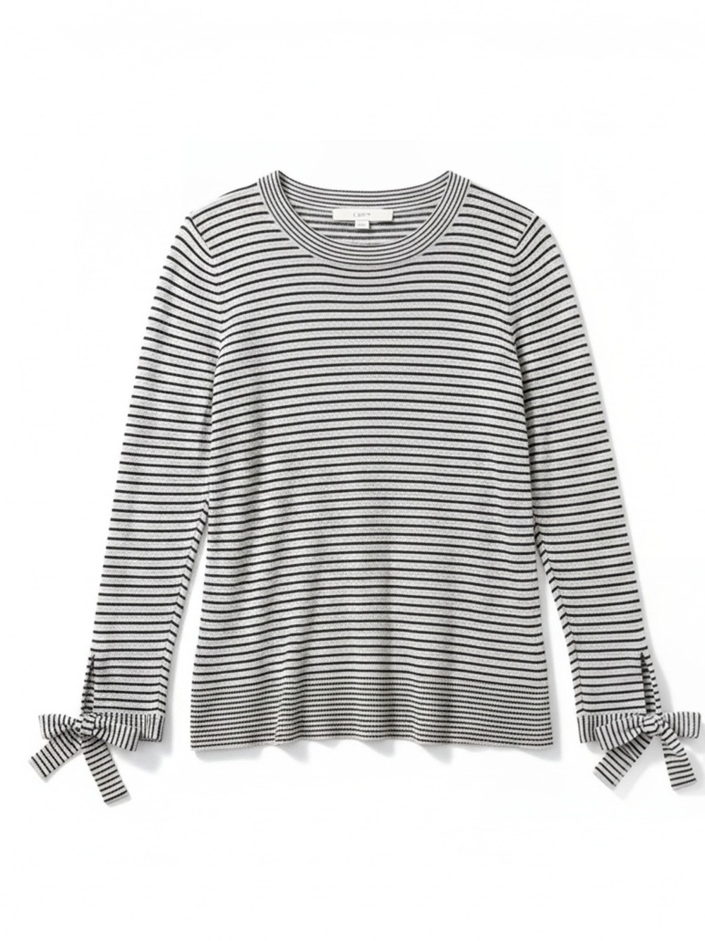 Loft Black Gray Horizontal Stripe Pullover Sweater Tie Cuffs Size Medium